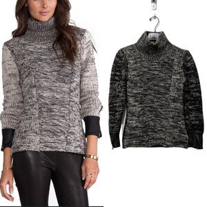 DUFFY 100% Wool Leather Trim Turtleneck Sweater XS